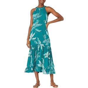 NWT Roxy Away We Go Green Tropical Floral Tiered Maxi Dress Size Small
